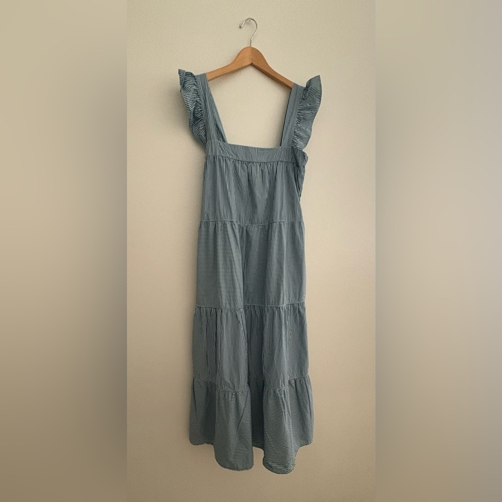 Nation LTD Los Angeles Camille Blue Striped Sundress M Flutter Sleeve Midi Dress - Picture 3 of 14